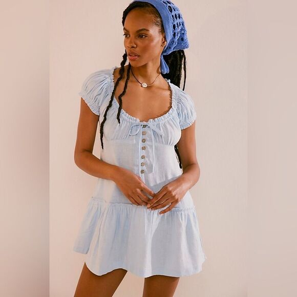 Free People Perri Linen Drop Waist Mini Dress - Picture 1 of 8
